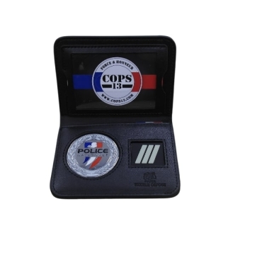 PORTE CARTE MEDAILLE POLICE + GRADE - 2 VOLETS BILLET